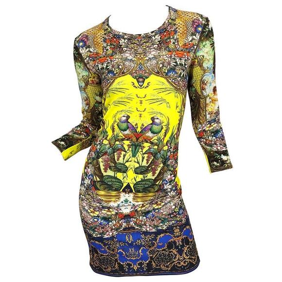 Vintage Roberto Cavalli Bird Floral Print Jersey Bodycon Mini Dress Size 2 - Picture 10 of 10